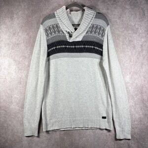 Outpost‎ Makers Sweater Mens Large Gray Shawl Collar Fair Isle Toggle Outdoors